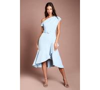 Coast Women's Petite Drape Shoulder Frill Detail Crepe Midi Dress in Light Blue | Size: 6 Coast Light Blue 6
