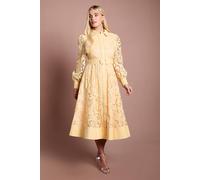 Coast Women's Petite Embroidered Cutout Belted Shirt Dress in Butter | Size: 8