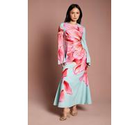 Coast Women's Petite Flare Sleeve High Neck Satin Maxi Dress in Blue | Size: 12 Coast Blue 12