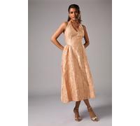 Coast Women's Petite Halter Jacquard Drop Waist Dress in Apricot | Size: 8 Coast Apricot 8
