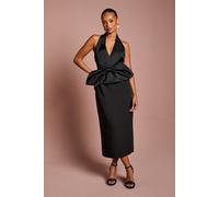 Coast Women's Petite Halter Neck Structured Satin Column Midi Dress in Black | Size: 10 Coast Black 10