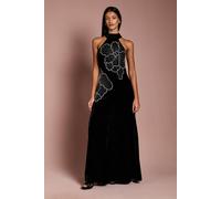 Coast Women's Petite Halter Neck Velvet Maxi Dress With Embellishment Flower in Black | Size: 14