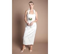 Coast Women's Petite Halter Satin Midi Wedding Dress With Pearl in White | Size: 8 Coast White 8