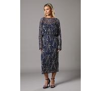 Coast Women's Petite Hand Embellished V Back Midi Dress in Navy | Size: 6 Coast Navy 6