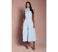 Coast Women's Petite High Neck Corsage Detail Midi Dress in Light Blue | Size: 8 Coast Light Blue 8