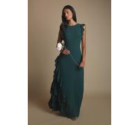 Coast Women's Petite Honoured Ruffle Georgette Maxi Bridesmaid Dress in Emerald | Size: 12 Coast Emerald 12