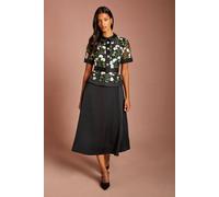Coast Women's Petite Lace Bodice Short Sleeve Satin Skirt Midi Dress in Black | Size: 8
