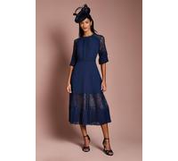 Coast Women's Petite Lace Insert Midi Dress in Navy | Size: 8 Coast Navy 8