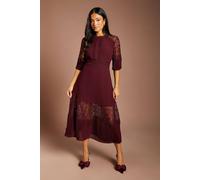 Coast Women's Petite Lace Insert Midi Dress in Wine | Size: 10 Coast Wine 10