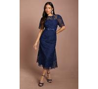 Coast Women's Petite Lace Midi Dress With Bow Belt in Navy | Size: 12 Coast Navy 12
