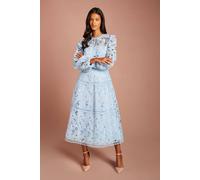 Coast Women's Petite Lace Panelled Long Sleeve Dress in Light Blue | Size: 6