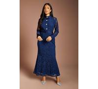Coast Women's Petite Lace Peplum Belted Long Sleeve Midi Dress in Navy | Size: 6