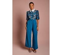 Petite Lace Shirt Short Sleeve Jumpsuit Coast Slate Blue 10