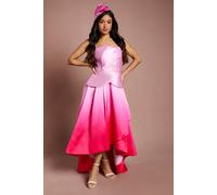 Coast Women's Petite Lisa Tan 3D Floral Ombre Printed Midi Dress in Pink | Size: 6 Coast Pink 6