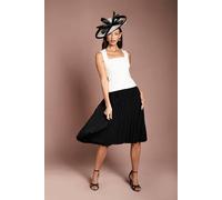 Coast Women's Petite Lisa Tan Bandage Peplum Georgette Pleated Skirt Midi Dress in Mono | Size: 10 Coast Mono 10