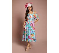 Coast Women's Petite Lisa Tan Bardot Full Skirt Midi Dress in Blue | Size: 6