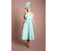 Coast Women's Petite Lisa Tan Cross Neck Structured Satin Bow Detail Midi Dress in Mint | Size: 8