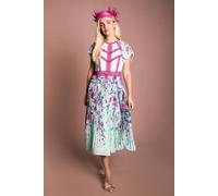 Coast Women's Petite Lisa Tan Floral Printed Lace Trim Pleated Midi Dress in Sage | Size: 6 Coast Sage 6