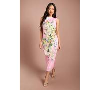 Coast Women's Petite Lisa Tan Pleated Floral Midi Dress With Pleat Detail in Blush | Size: 4 Coast Blush 4