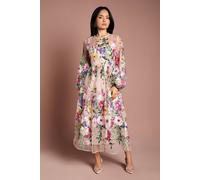 Coast Women's Petite Long Sleeve Embroidered Maxi Dress in Peach | Size: 8