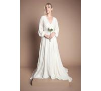 Coast Women's Petite Long Sleeve Linear Embellished Wedding Dress in Ivory | Size: 14