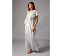 Petite Metallic One Shoulder Maxi Dress Coast Light Blue 8