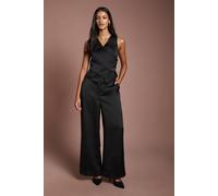 Coast Women's Petite Muse Satin Tailored Asymmetric Detail Waistcoat in Black | Size: 12
