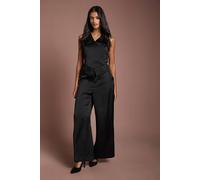 Coast Women's Petite Muse Satin Wide Leg Tailored Trouser in Black | Size: 10