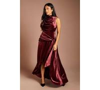 Coast Women's Petite Muse Velvet High Neck Tie Detail Maxi Dress in Oxblood | Size: 6
