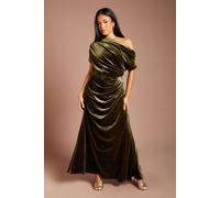 Coast Women's Petite One Shoulder Ruched Detail Velvet Maxi Dress in Olive | Size: 14