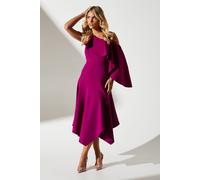 Coast Women's Petite One Shoulder Ruffle Crepe Midi Wedding Guest Dress in Berry | Size: 8 Coast Berry 8