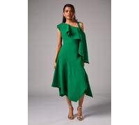 Coast Women's Petite One Shoulder Ruffle Crepe Midi Wedding Guest Dress in Emerald | Size: 6 Coast Emerald 6