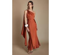 Coast Women's Petite One Shoulder Satin Maxi Bridesmaid Dress With Gold Trim in Copper | Size: 12