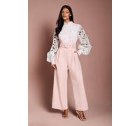 Coast Women's Petite Organza Lace Belted Long Sleeve Jumpsuit in Blush | Size: 8 Coast Blush 8