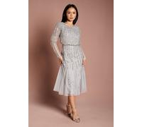 Coast Women's Petite Party Sequin Long Sleeve Midi Dress in Grey Mist | Size: 14