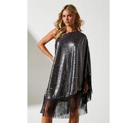 Coast Women's Petite Party Sequin One Shoulder Mini Dress With Fringe in Pewter | Size: 4