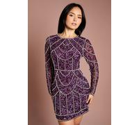 Coast Women's Petite Pearl Detail Mini Dress With Long Sleeve in Fig | Size: 8