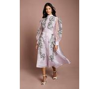Coast Women's Petite Placement Embroidered Long Sleeve Midi Dress in Blush | Size: 4