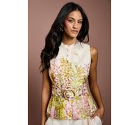 Coast Women's Petite Placement Print Button Through Belted Blouse in Yellow | Size: 8 Coast Yellow 8