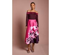 Petite Placement Print Satin Midi Skirt Coast Berry 10