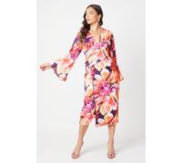 Coast Women's Petite Printed Satin Wrap Dress With Flare Sleeve in Pink | Size: 8 Coast Pink 8