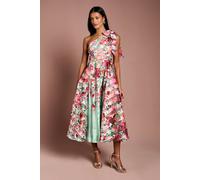 Coast Women's Petite Printed Stripe Organza One Shoulder Midi Dress in Sage | Size: 12 Coast Sage 12