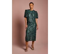 Coast Women's Petite PU Lace Midi Skirt in Emerald | Size: 6 Coast Emerald 6
