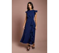 Coast Women's Petite Ruffle Detail Midi Dress in Navy | Size: 8 Coast Navy 8
