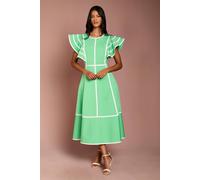 Coast Women's Petite Ruffle Shoulder Piped Bandage Midi Dress in Green | Size: 6