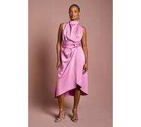 Petite Satin Midi Dress With Twist Waist Coast Pink 6
