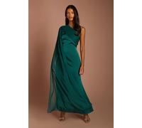 Coast Women's Petite Satin One Shoulder Chiffon Drape Maxi Dress in Emerald | Size: 4
