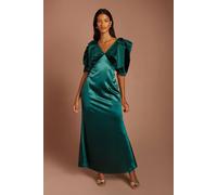 Coast Women's Petite Satin Skirt Velvet Bodice With Contrast Bow in Emerald | Size: 16