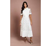 Coast Women's Petite Satin Trim Lace Shirt Midi Dress in White | Size: 8 Coast White 8