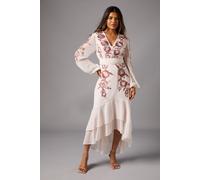 Coast Women's Petite Sequin Embellished & Embroidered Hi-Lo Maxi Dress in Blush | Size: 4 Coast Blush 4